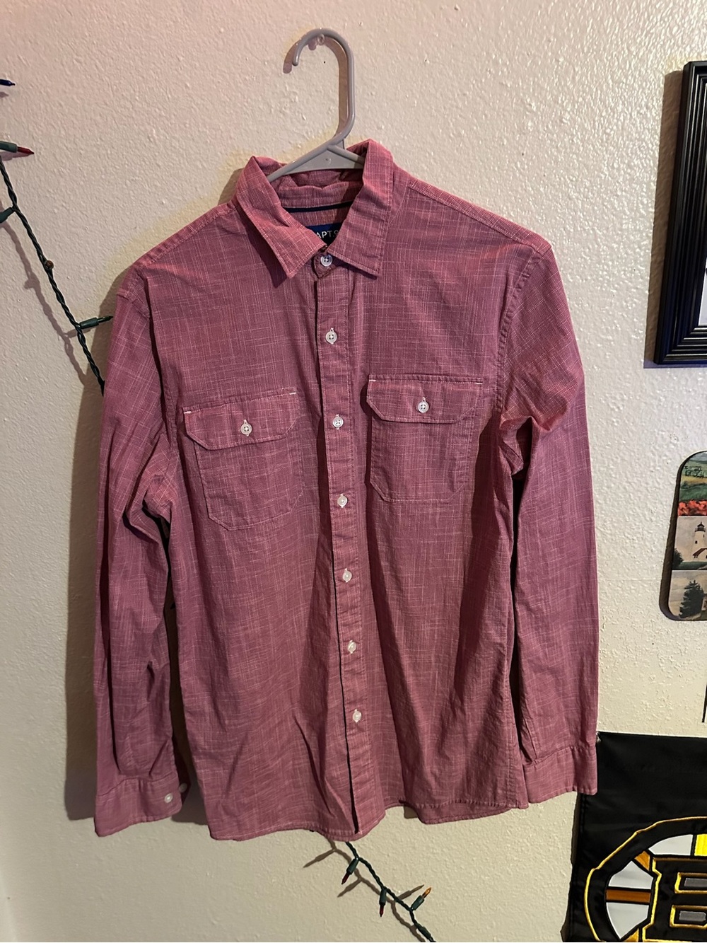 Men's Pink Button-Up Long Sleeve Shirt